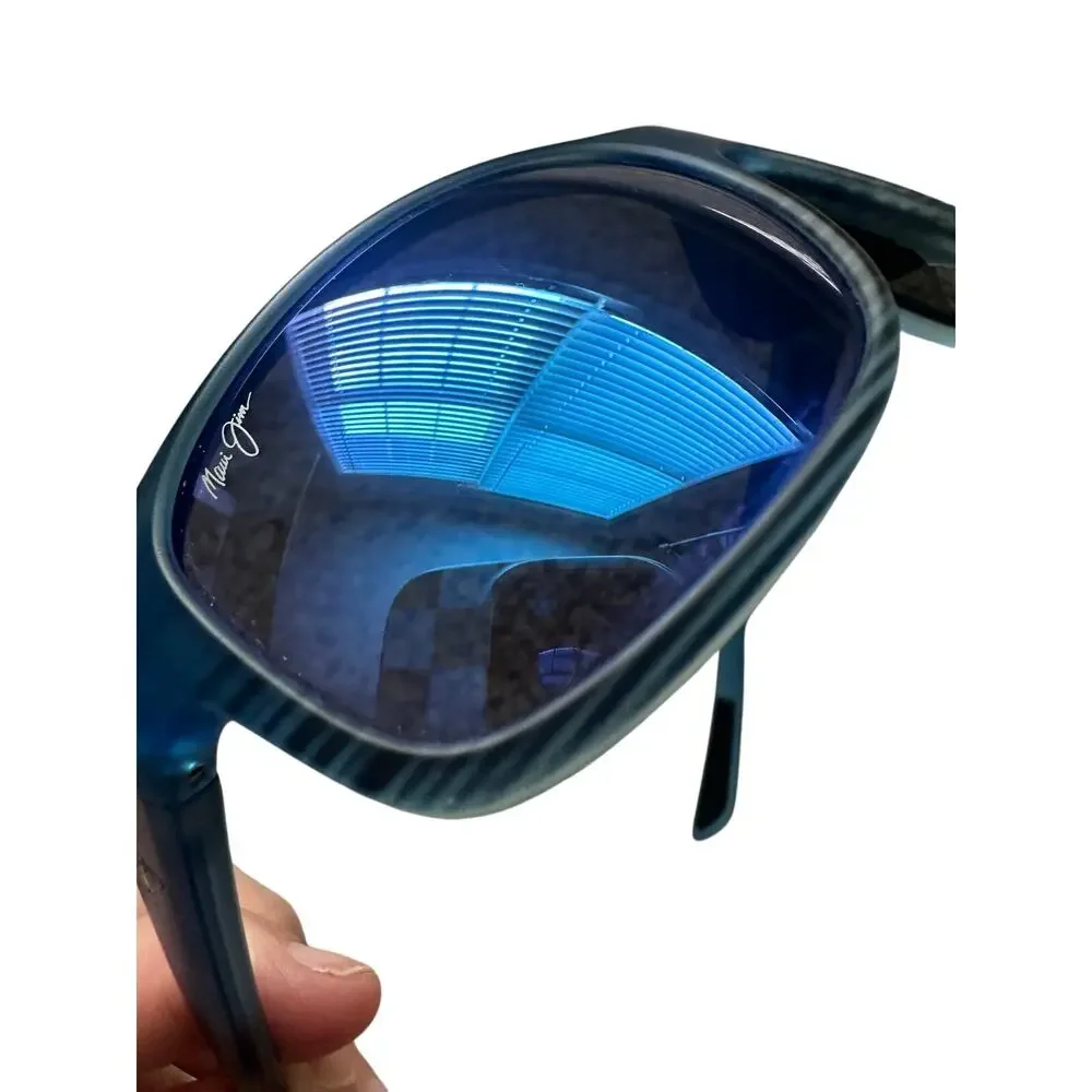 Maui Jim Kaiwi Channel Blue Black Stripe Blue Hawaii Polarized Wrap Sunglasses